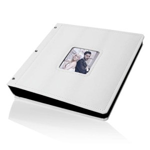 IFE/P50Z - Album na zdjęcia wklejane z białej włoskiej skóry ekologicznej z okienkiem na zdjęcie