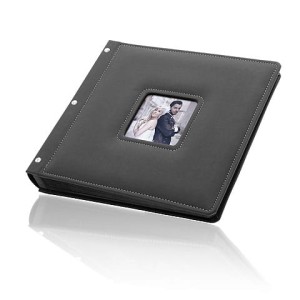 IFE/V40Z - Album na zdjęcia wklejane z czarnej włoskiej skóry ekologicznej z okienkiem na zdjęcie