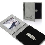 IPFS/A - Etui materiałowe szare na pendrive i zdjęcie pamiątka ślubu