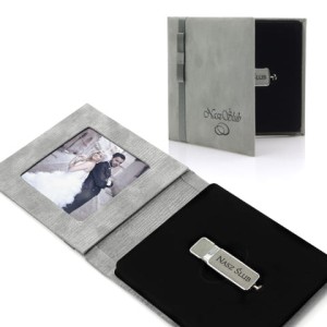 IPFS/B - Etui materiałowe szare na pendrive i zdjęcie nasz ślub
