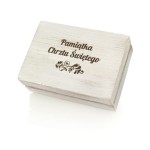 DREWNIANA SZKATUŁKA NA PENDRIVE USB IPMWB/F BIAŁA Pamiątka Chrztu Św.