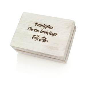 DREWNIANA SZKATUŁKA NA PENDRIVE USB IPMWB/F BIAŁA Pamiątka Chrztu Św.