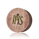 DREWNIANE Pudełko Okrągłe  NA PENDRIVE USB IKNW/CM IHS KOMUNIA
