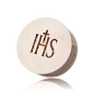 DREWNIANE Pudełko Okrągłe  NA PENDRIVE USB IKNW/CS IHS KOMUNIA