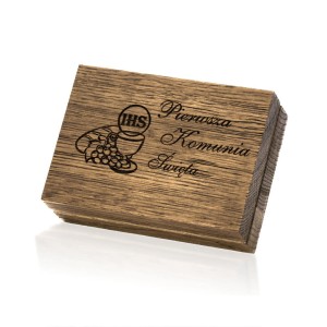 DREWNIANA SZKATUŁKA NA PENDRIVE USB IPMW/C Pamiątka I Komunii Św.