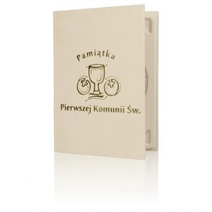 IKDX1D - Etui ecru z aksamitnego floku na jedną płytę pamiątka i komunii św.